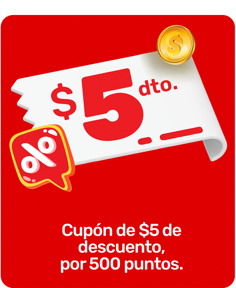 Cupón de $5 de descuento, por 500 puntos