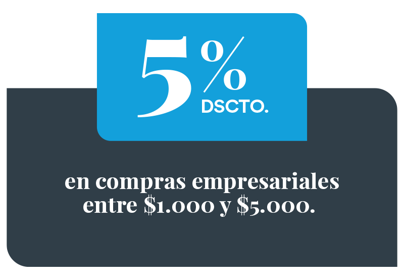 5% de descuento en compras empresariales entre $1000 y $5000 sin IVA 5% de descuento en compras empresariales entre $1000 y $5000 sin IVA