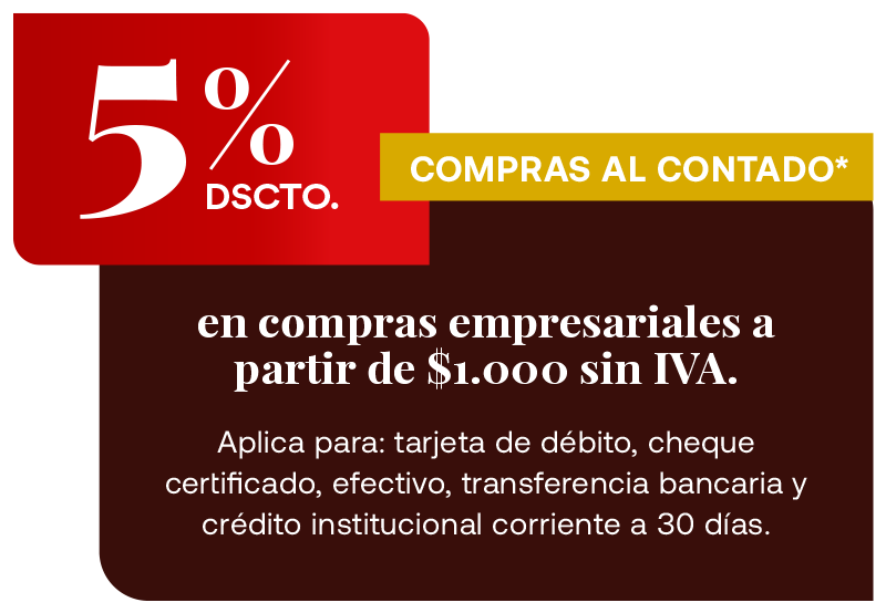 5% de descuento en compras al contado* 5% de descuento en compras al contado*