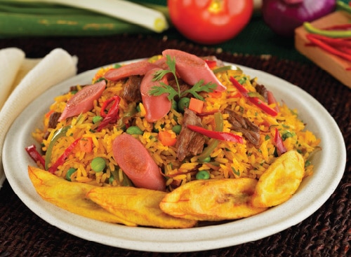 ARROZ RELLENO CON SALCHICHA Y CARNE