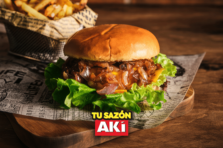 Hamburguesa de Carne con Cebolla Caramelizada