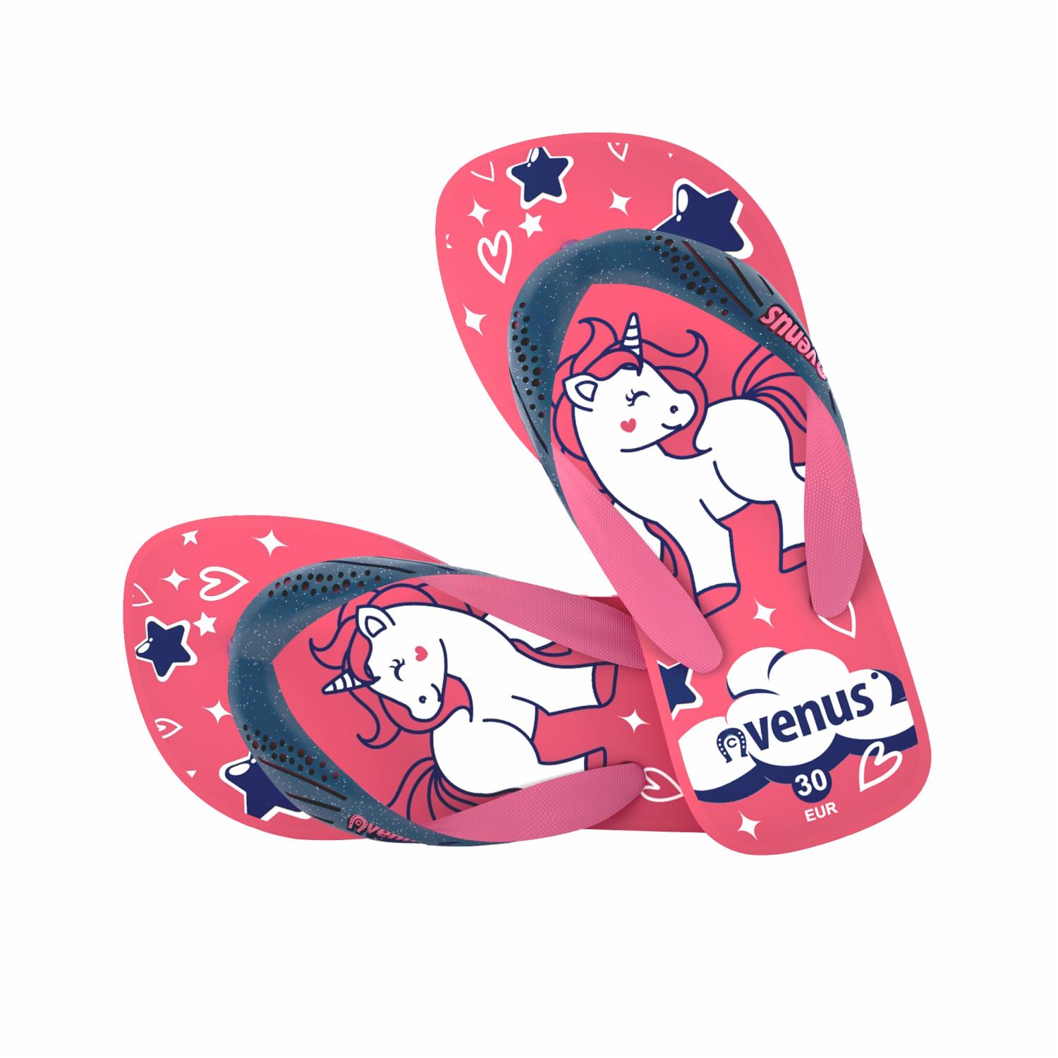 Zapatilla De Niña Con Tiras Diseño Unicornio Algodón De Azúcar Rosado Con Azul VENUS