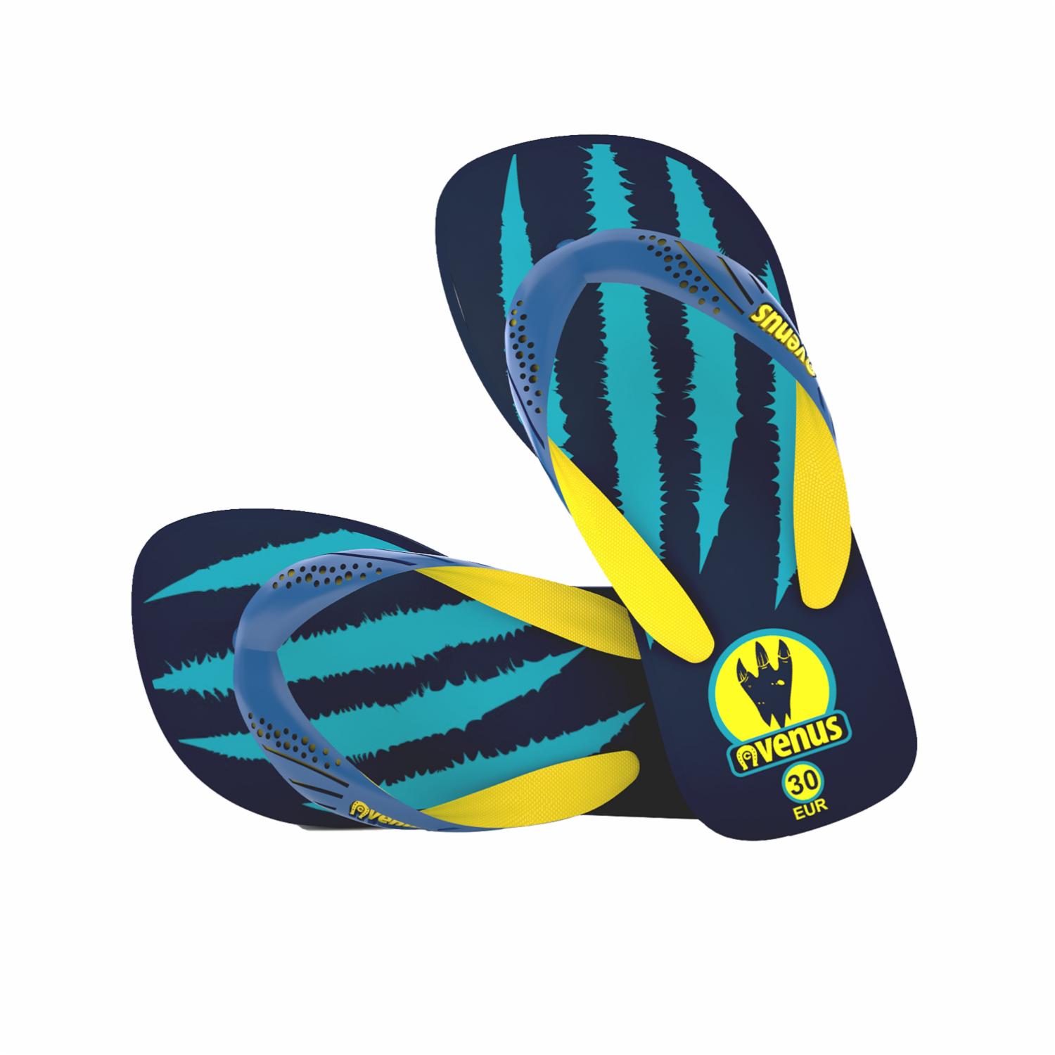 Zapatilla De Niño Con Tiras Diseño Garras Azul Con Amarillo VENUS