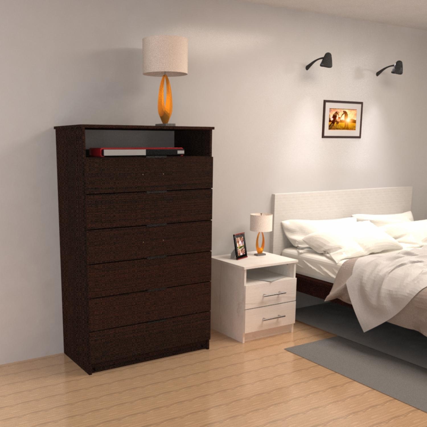 Semanero Hefestos Wengué 6 Cajones 1 Repisa MUEBLE FÁCIL - Imagen 3