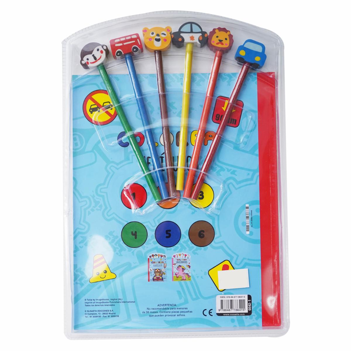 Libro Vehículos + Lápices De Colores Con Borrador SUSAETA 20 Páginas - Imagen 3