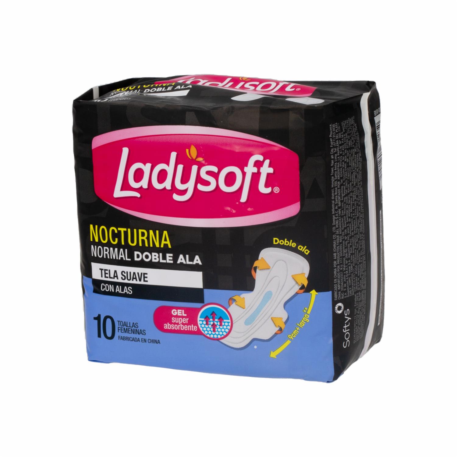 Toallas Sanitarias Nocturna Doble Ala LADYSOFT X 10 Uds
