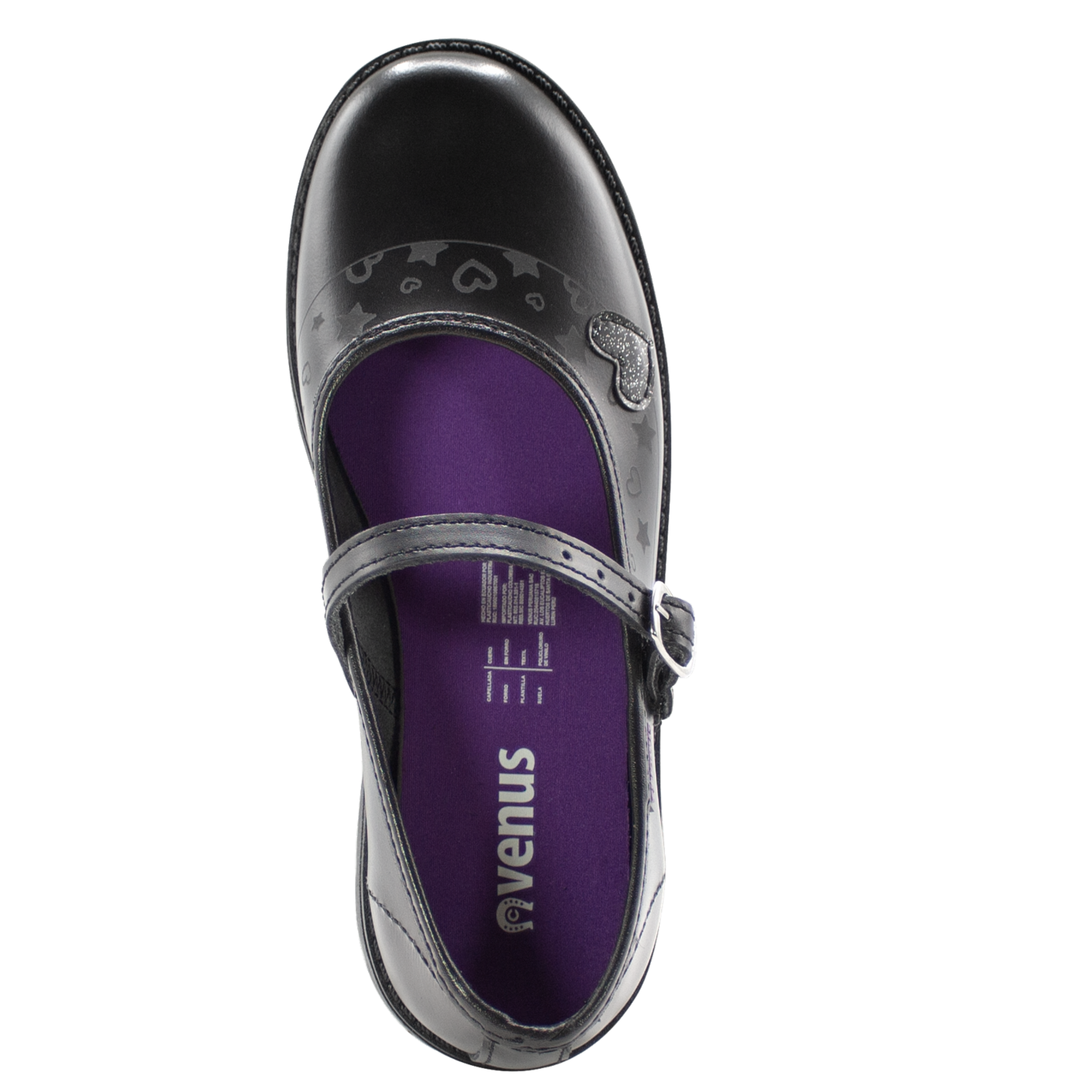 Zapatos Escolar Negro De Cuero Diseño Aitana Con Correa VENUS
