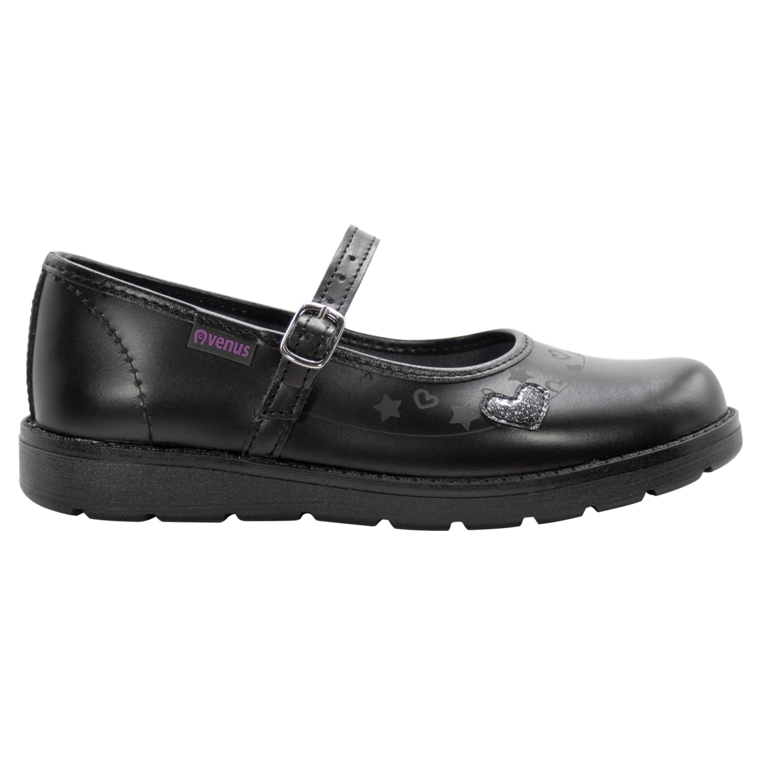 Zapatos Escolar Negro De Cuero Diseño Aitana Con Correa VENUS