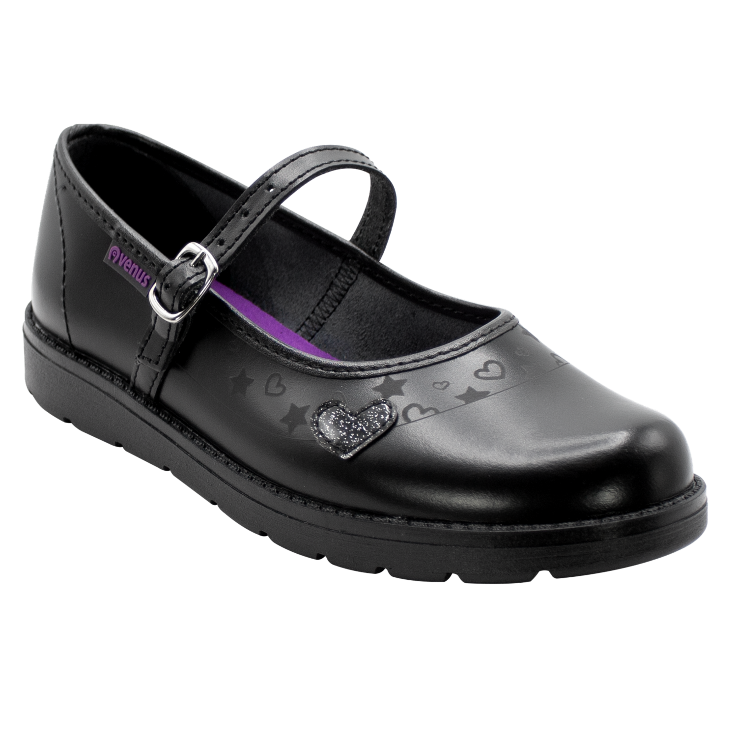 Zapatos Escolar Negro De Cuero Diseño Aitana Con Correa VENUS