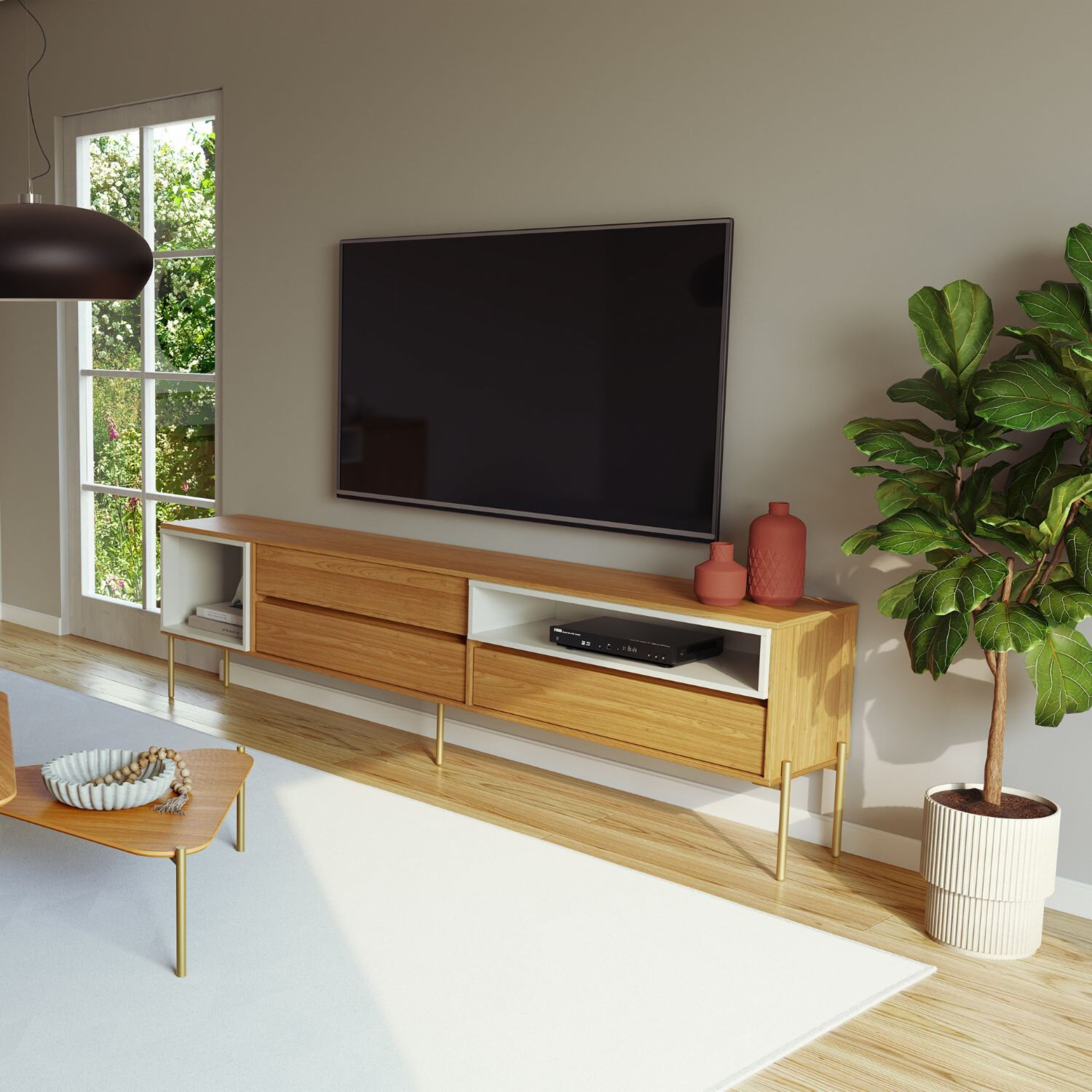 Rack De Tv Con 3 Cajones Modelo R425 Jw Freijo Y Blanco DALLA COSTA Mdf - Imagen 8