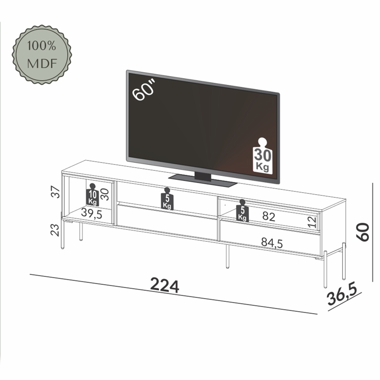 Rack De Tv Con 3 Cajones Modelo R425 Jw Freijo Y Blanco DALLA COSTA Mdf - Imagen 9