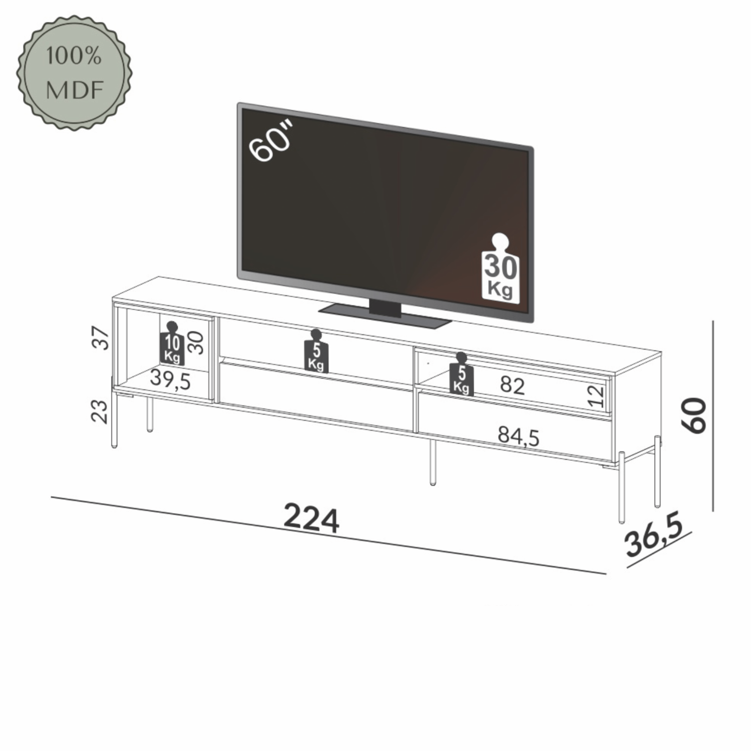 Rack De Tv Con 3 Cajones Modelo R425 Jw Freijo Y Blanco DALLA COSTA Mdf - Imagen 5