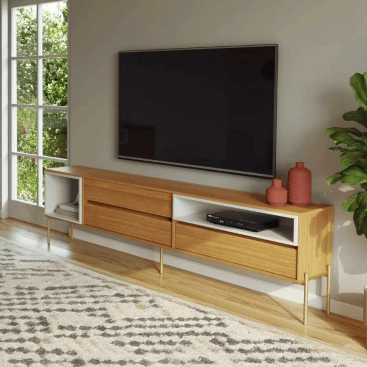 Rack De Tv Con 3 Cajones Modelo R425 Jw Freijo Y Blanco DALLA COSTA Mdf - Imagen 6