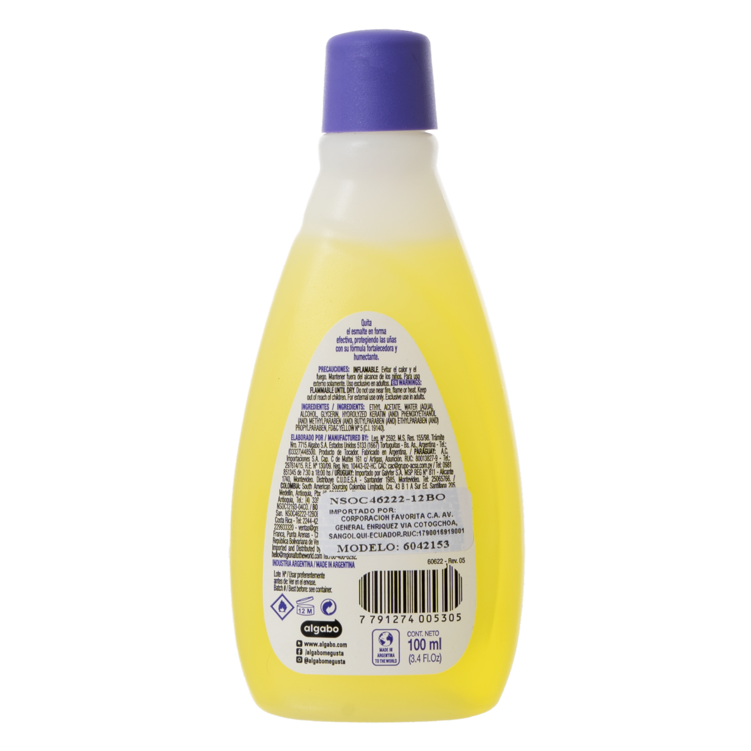 Quita Esmalte Fortalecedor ALGABO 100 Ml - Imagen 3