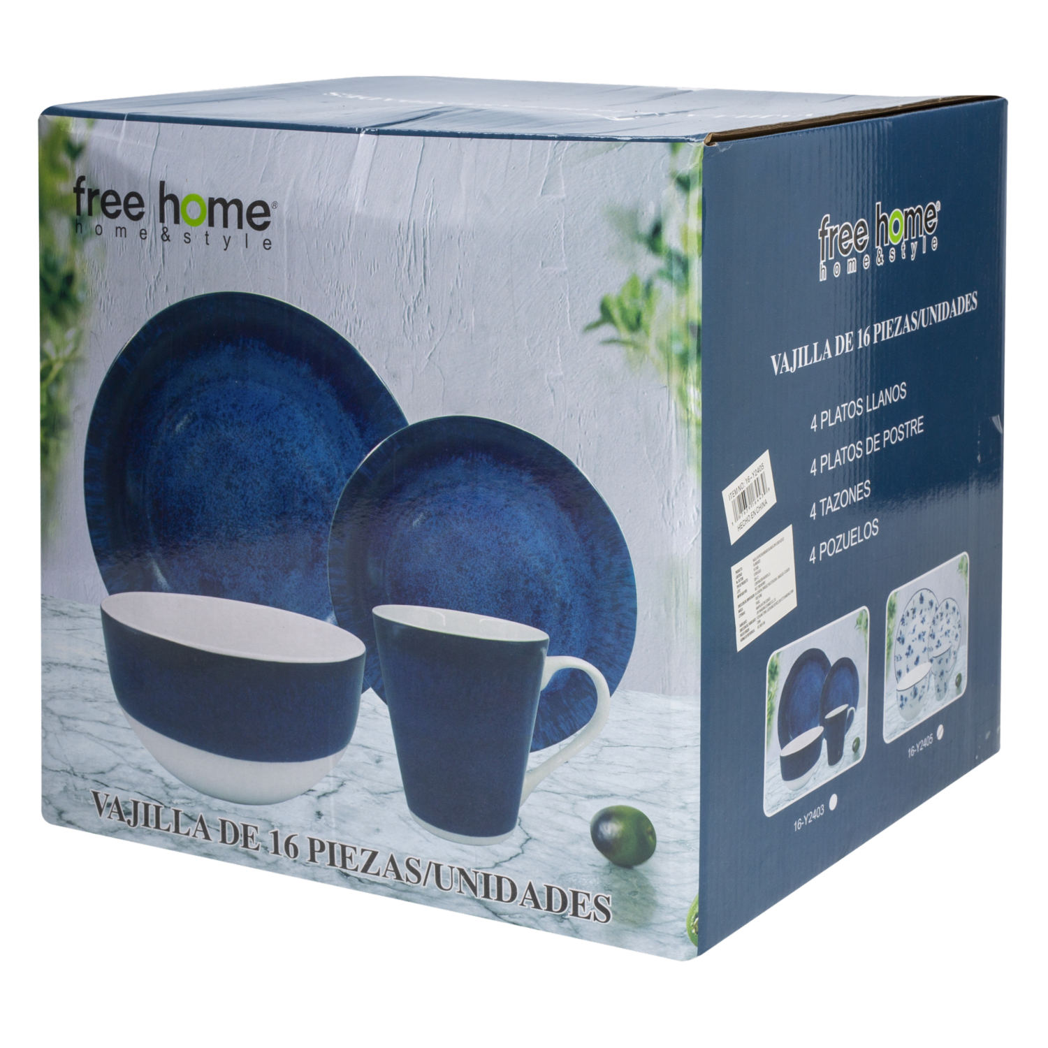 Vajilla Blanca Con Flores Azules FREE HOME 16 Piezas