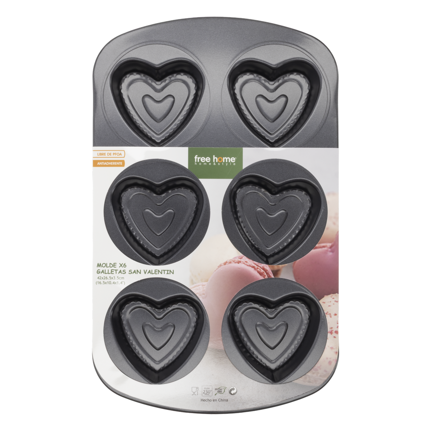 Molde Para Hornear X6 Galletas Diseño San Valentín FREE HOME 42X26.5X3.5Cm