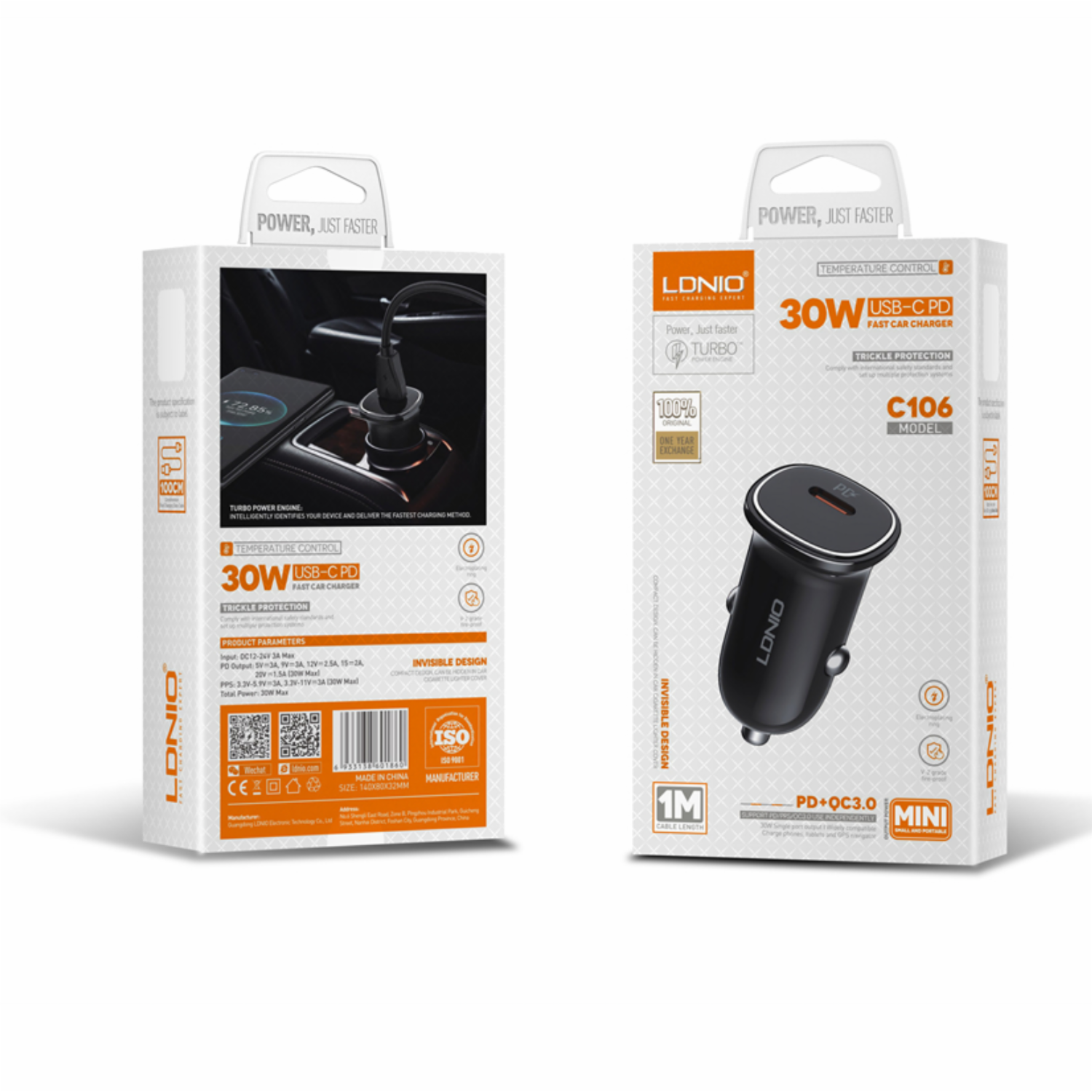 Cargador Para Auto Modelo C106 PD Tipo C Con Cable Tipo C A Iphone LDNIO 30 W