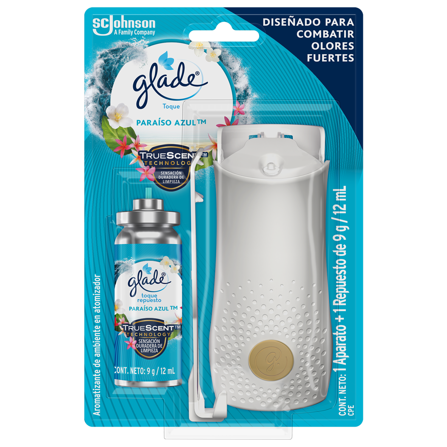 Ambientador Toque Con Aparato Paraíso Azul GLADE 9 G