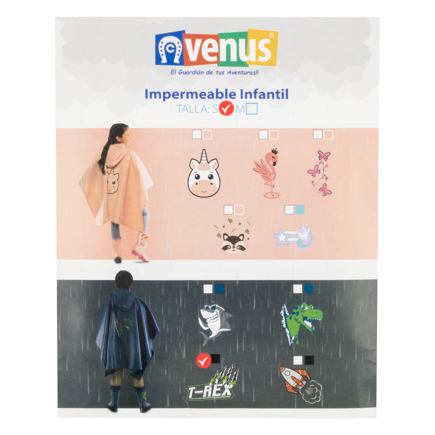 Capa Impermeable Diseño Trex Negro VENUS Talla Pequeño