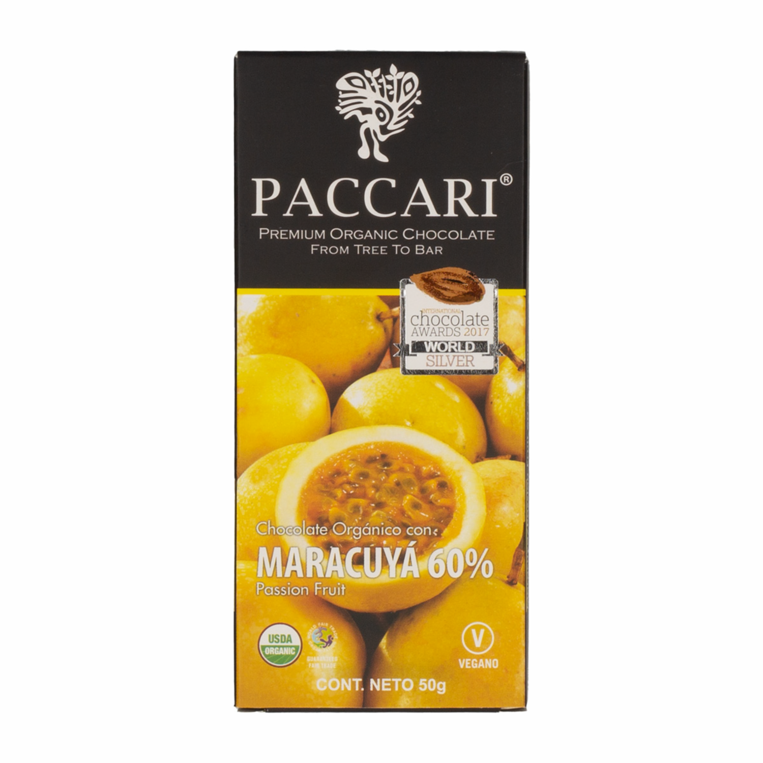 Chocolate Orgánico Maracuyá PACCARI Tableta 50 G
