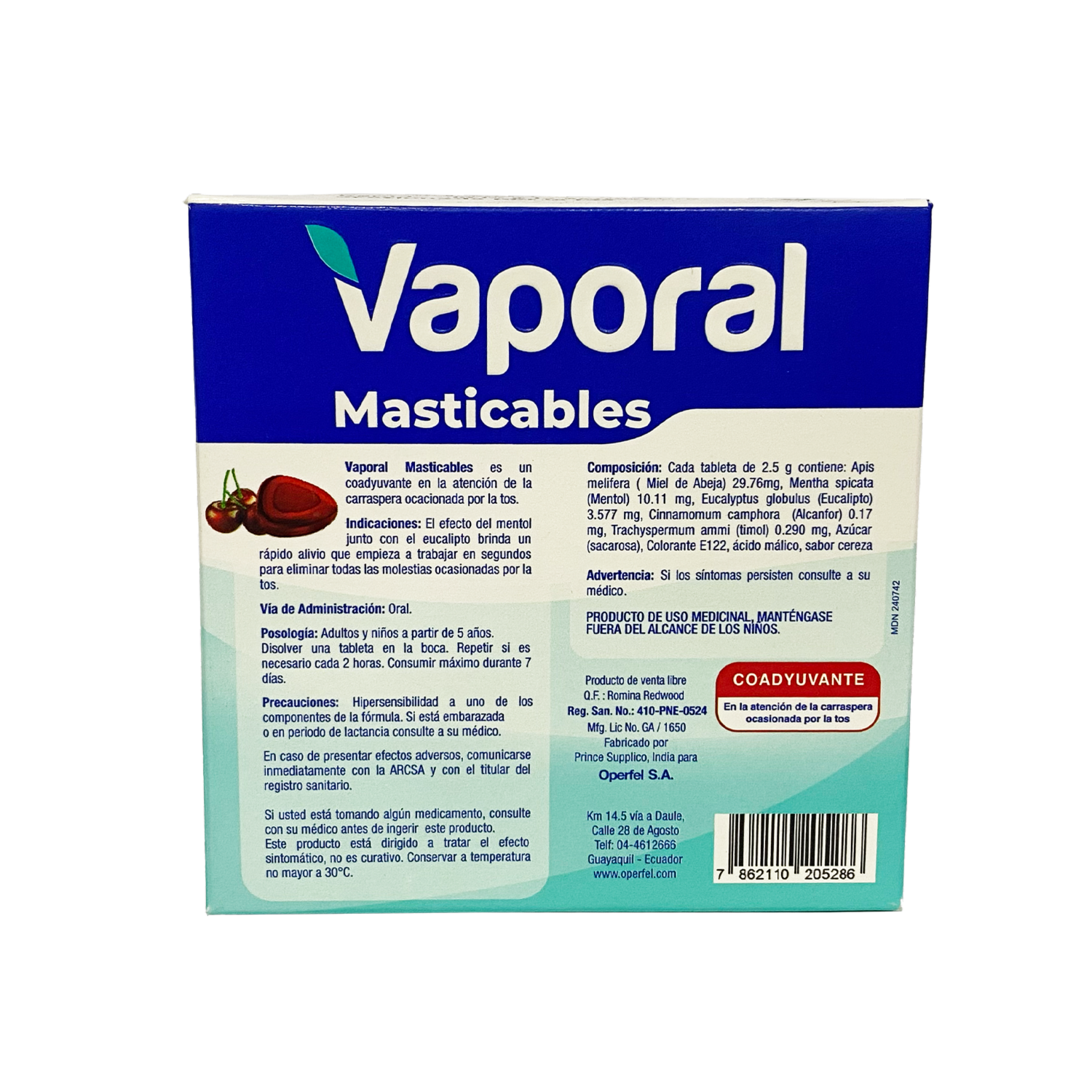Tabletas Masticables Sabor A Cereza VAPORAL 4 X 2.50 G