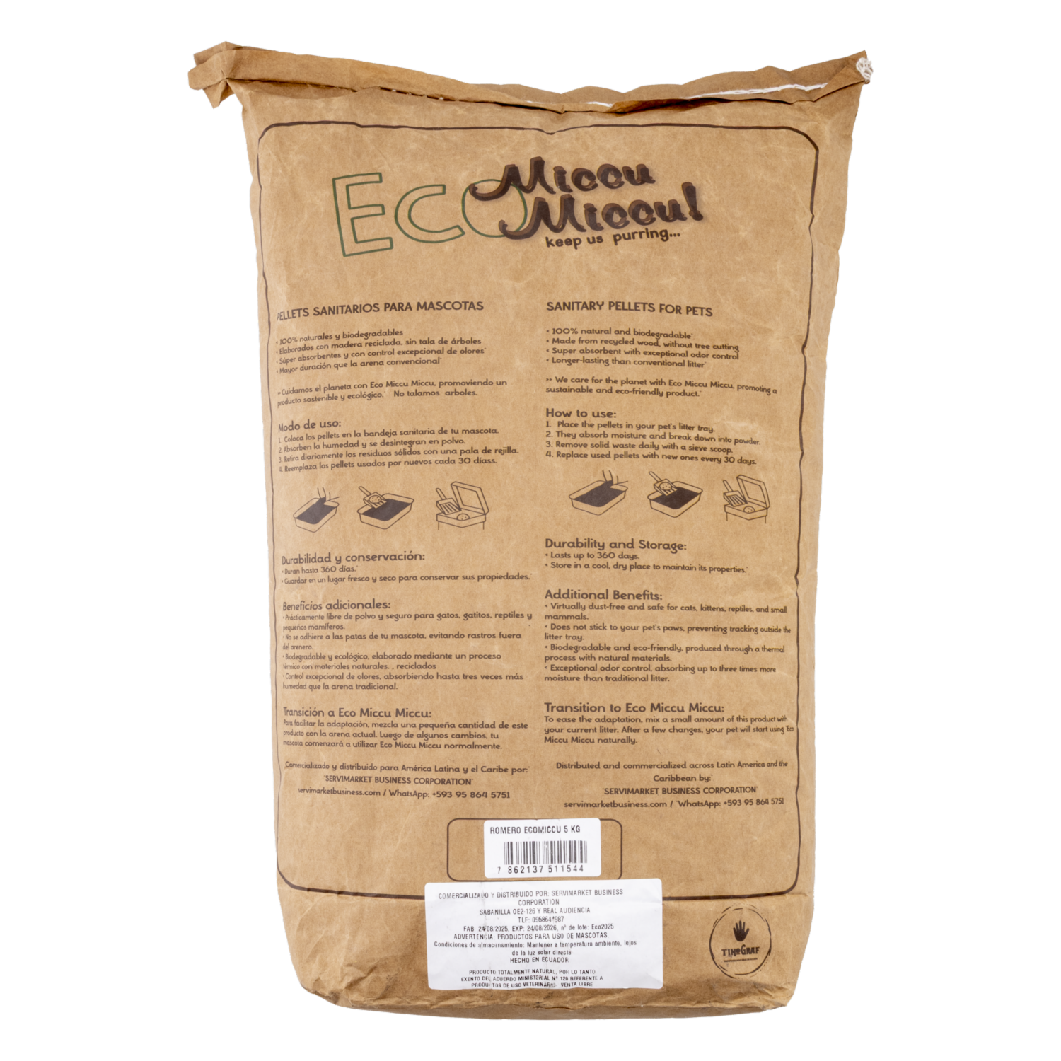 Arena Para Gatos Biodegradable Romero Ecomiccu MICCU 5 Kg