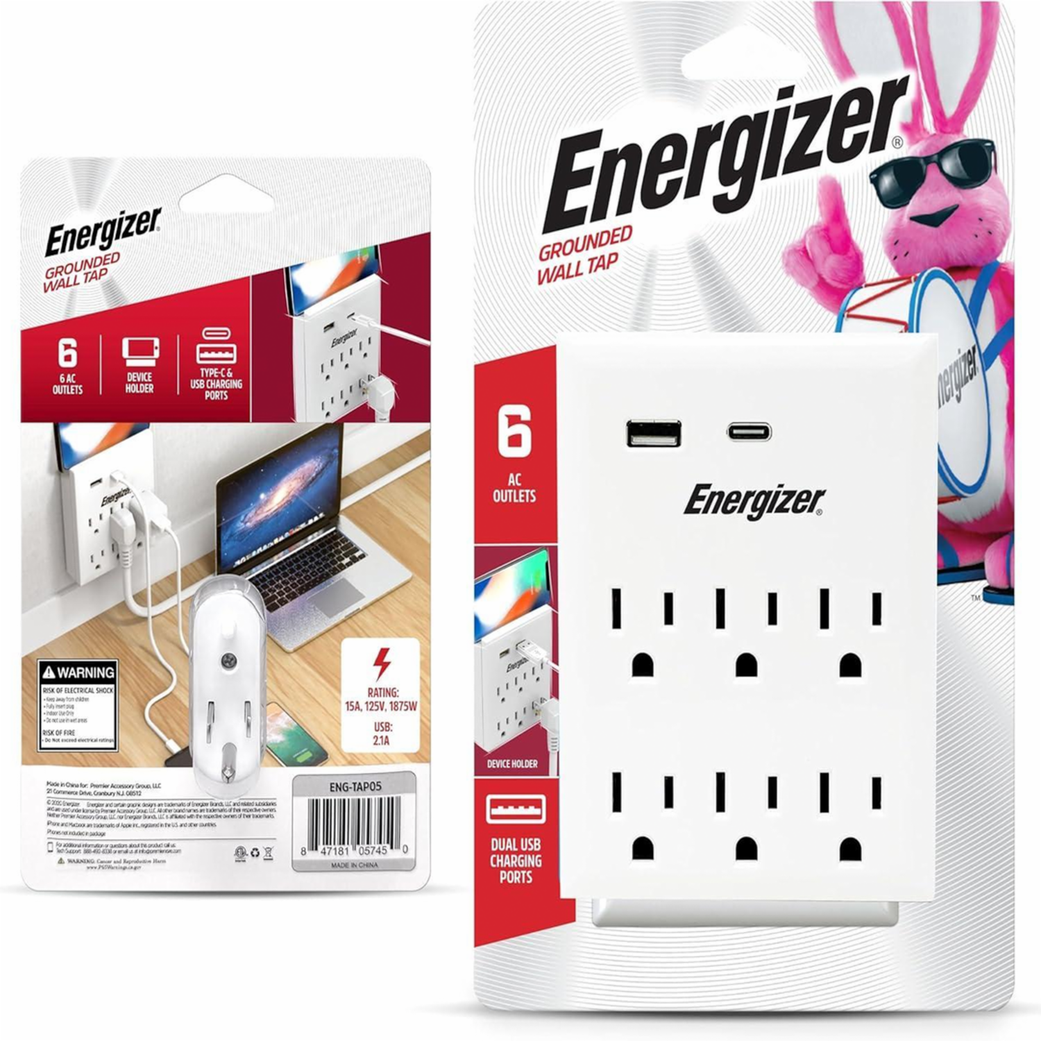 Tomacorriente Eléctrico De 6 Salidas Con Puerto USB ENERGIZER Unidad